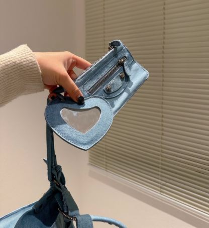 BALENCIAGA WOMENS NEO CAGOLE CITY HANDBAG IN DENIM IN BLUE 26CM