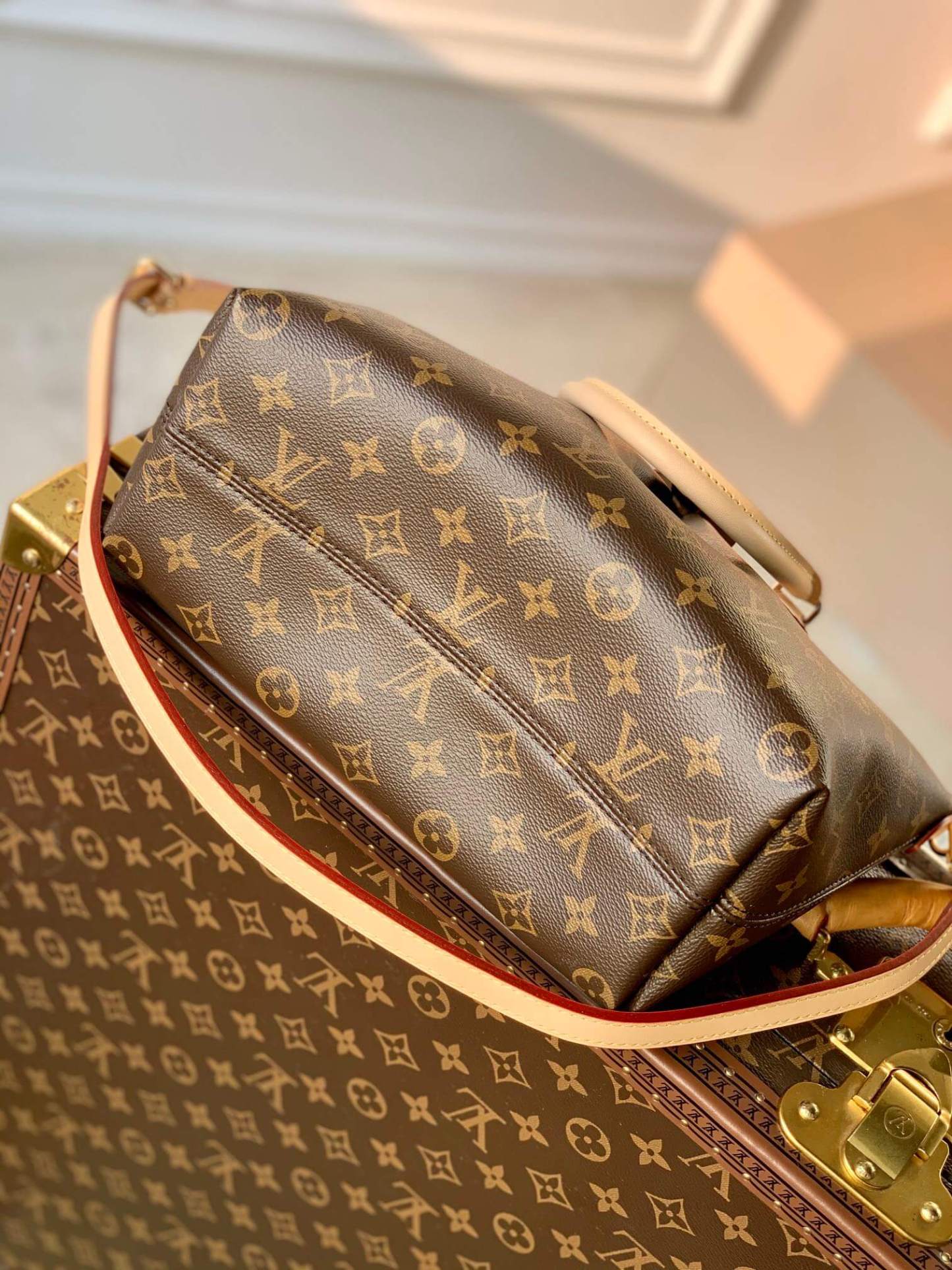 M45986 BOETIE PM Monogram Real Leather Trim Brown