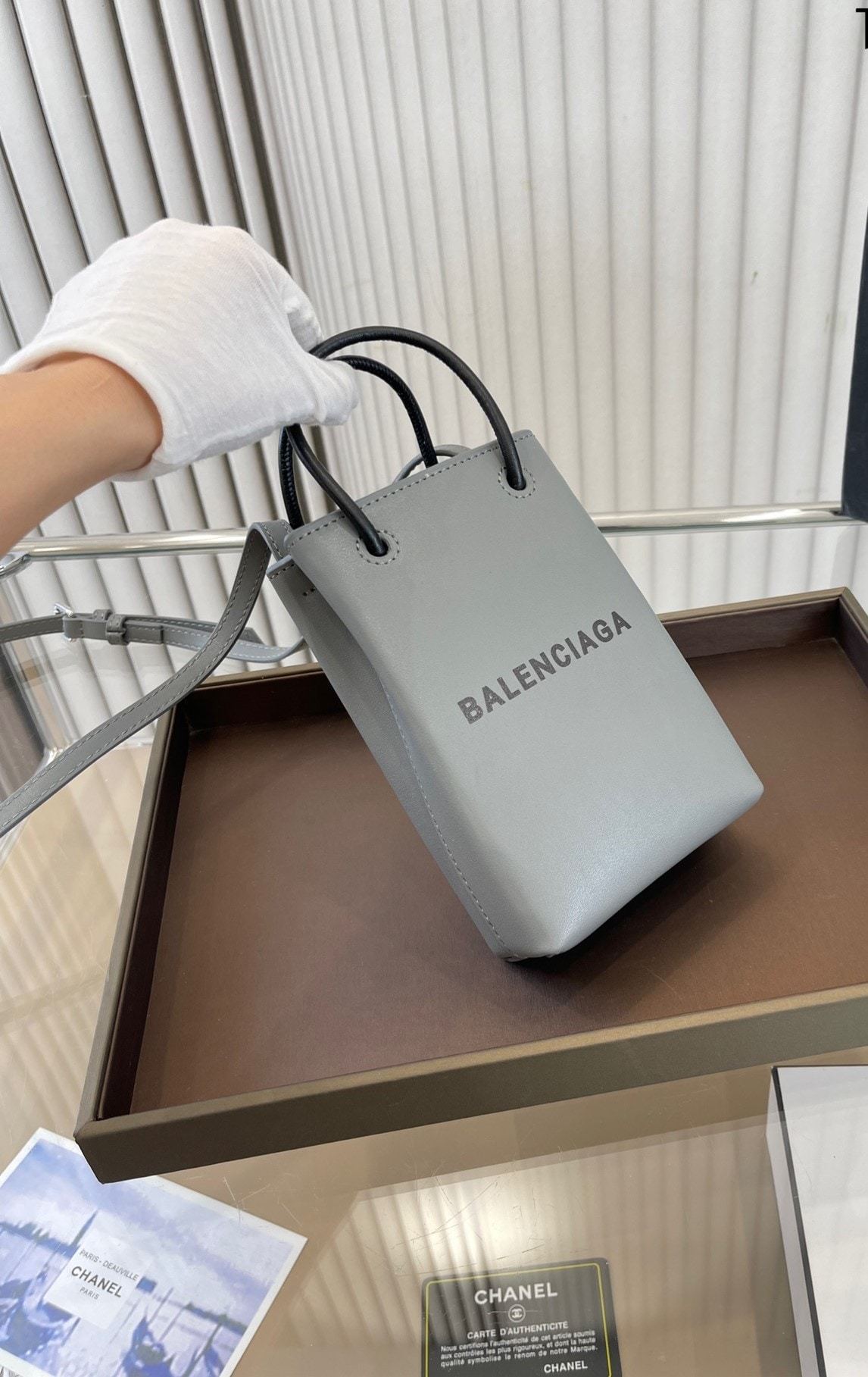 BALENCIAGA MINI SHOPPING BAG IN GREY 18CM 5938260AI2N1160