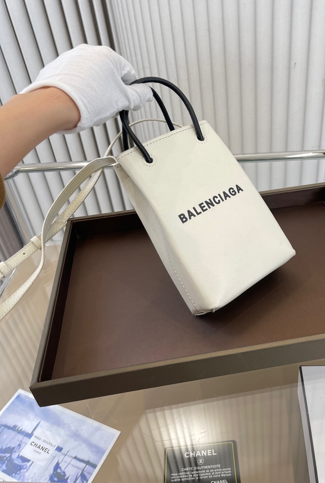 BALENCIAGA MINI SHOPPING BAG IN WHITE 18CM 5938260AI2N9000