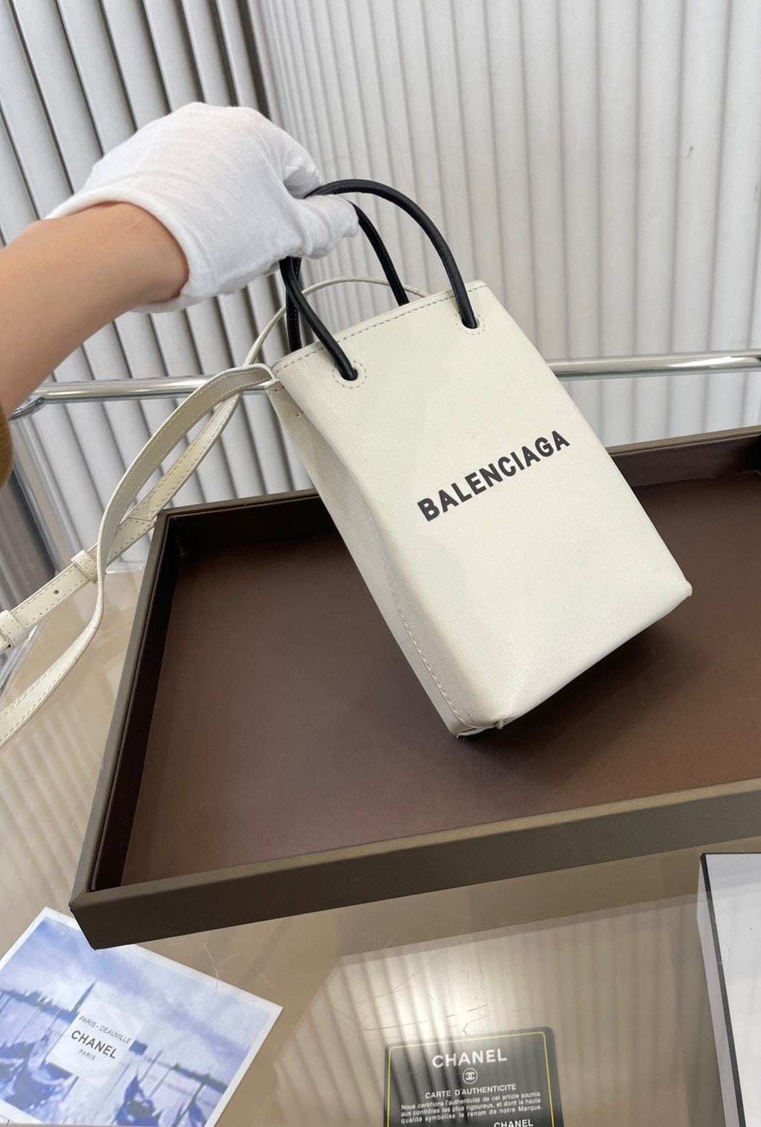 BALENCIAGA MINI SHOPPING BAG IN WHITE 18CM 5938260AI2N9000