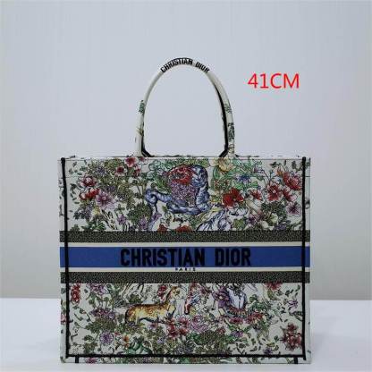 DO1286 Book Tote green WHITE blue BIG size 41.5cm 36.5cm Embroidery