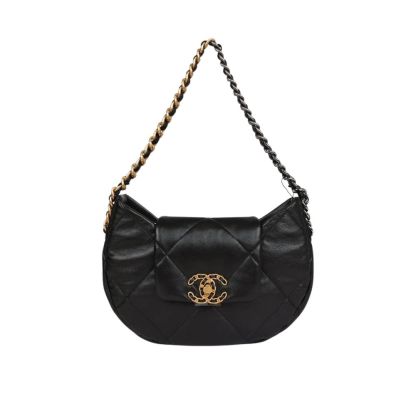 CC 19 HOBO BAG LAMBSKIN MIXED METAL HARDWARE BLACK 28CM