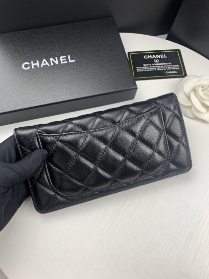 CHL BLACK QUILTED LAMBSKIN CLASSIC LONG FLAP WITH SILVER HARDWARE WALLET 19.5CM