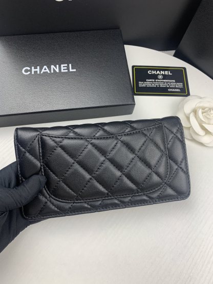 CHL BLACK QUILTED LAMBSKIN CLASSIC LONG FLAP WALLET 19.5CM