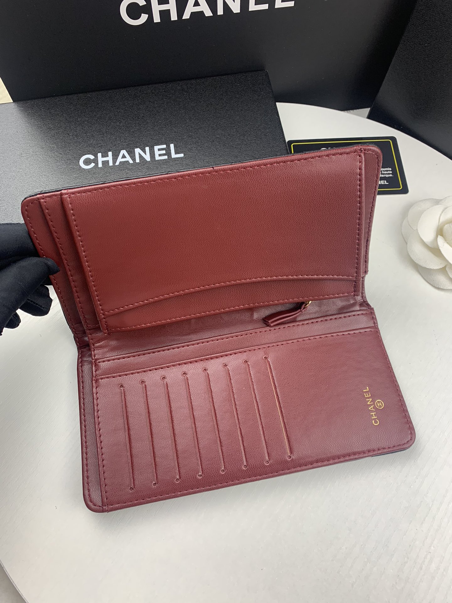 CHL BLACK QUILTED LAMBSKIN CLASSIC LONG FLAP WALLET 19.5CM