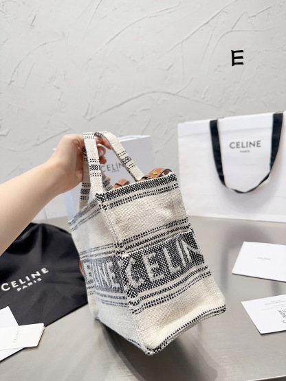 CE SMALL CABAS THAIS IN STRIPED TEXTILE WITH CE JACQUARD WHITE 25CM 199162ERP01WB