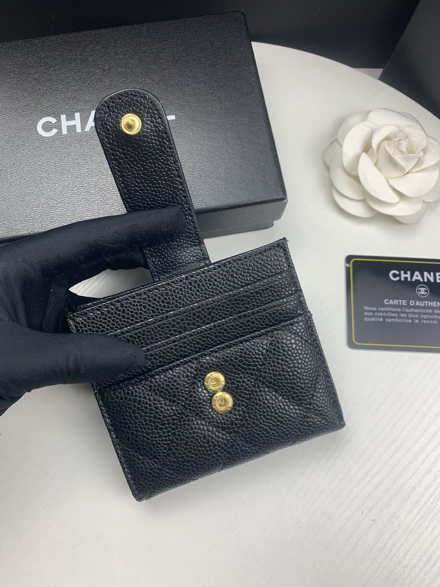 CHL CARD HOLDER BLACK WITH GOLD HARDWARE 12CM
