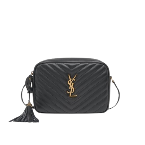 YSL LOU CAMERA BAG IN QUILTED BLACK GOLD LEATHER 23CM 612544DV7071000