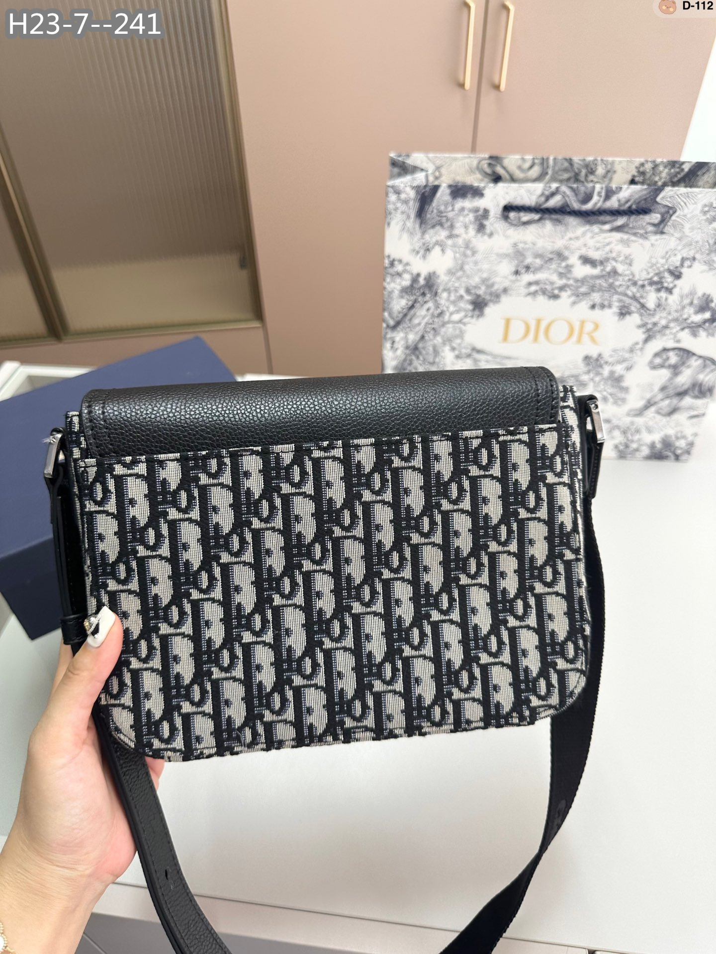 DOR MINI SADDLE BAG WITH STRAP BEIGE AND BLACK DOR OBLIQUE JACQUARD AND BLACK GRAINED CALFSKIN 23CM 1ADPO049YKS H27E