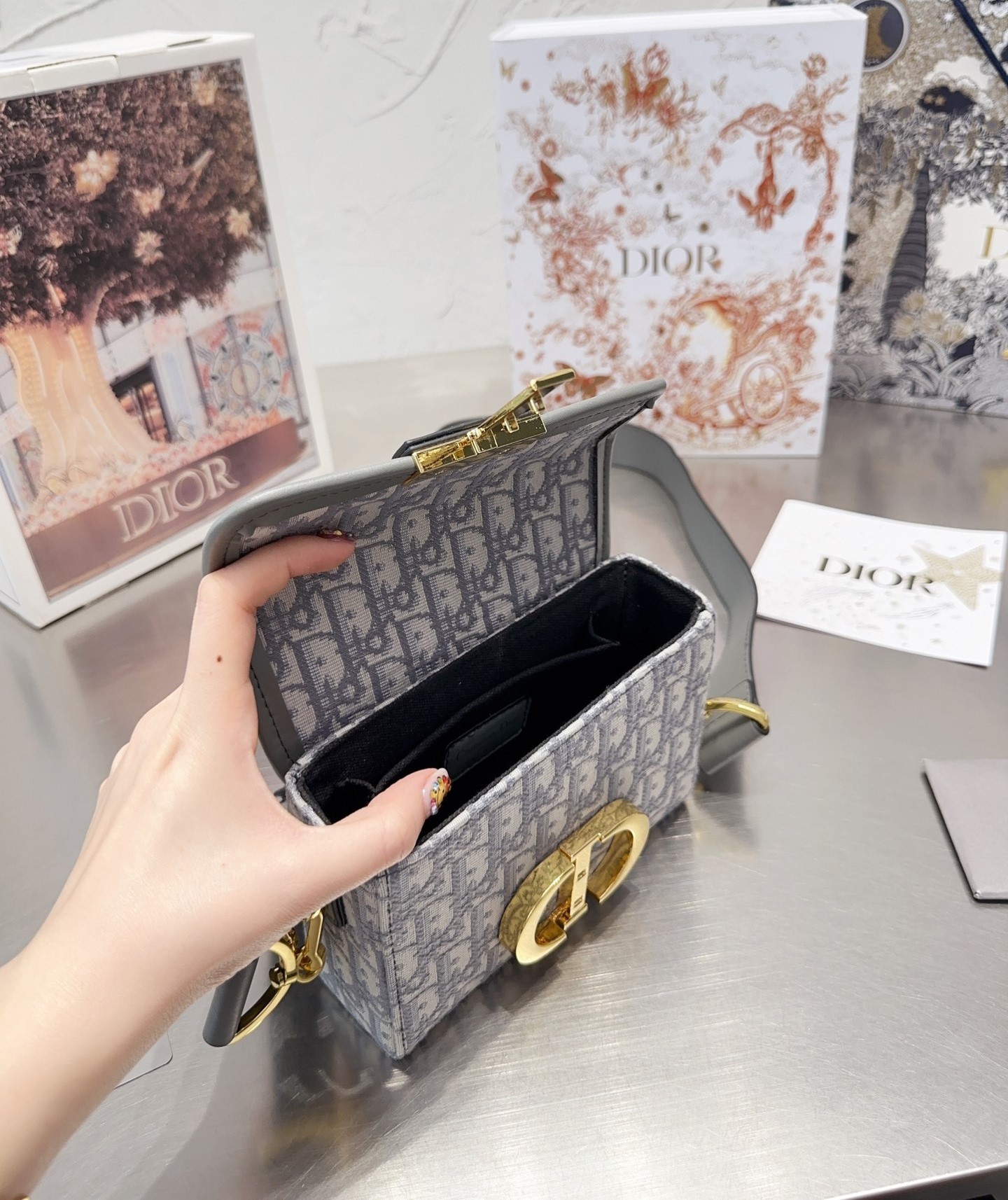 DOR 30 MONTAIGNE BOX BAG GRAY DOR OBLIQUE JACQUARD 18CM M9204UTZQ M932