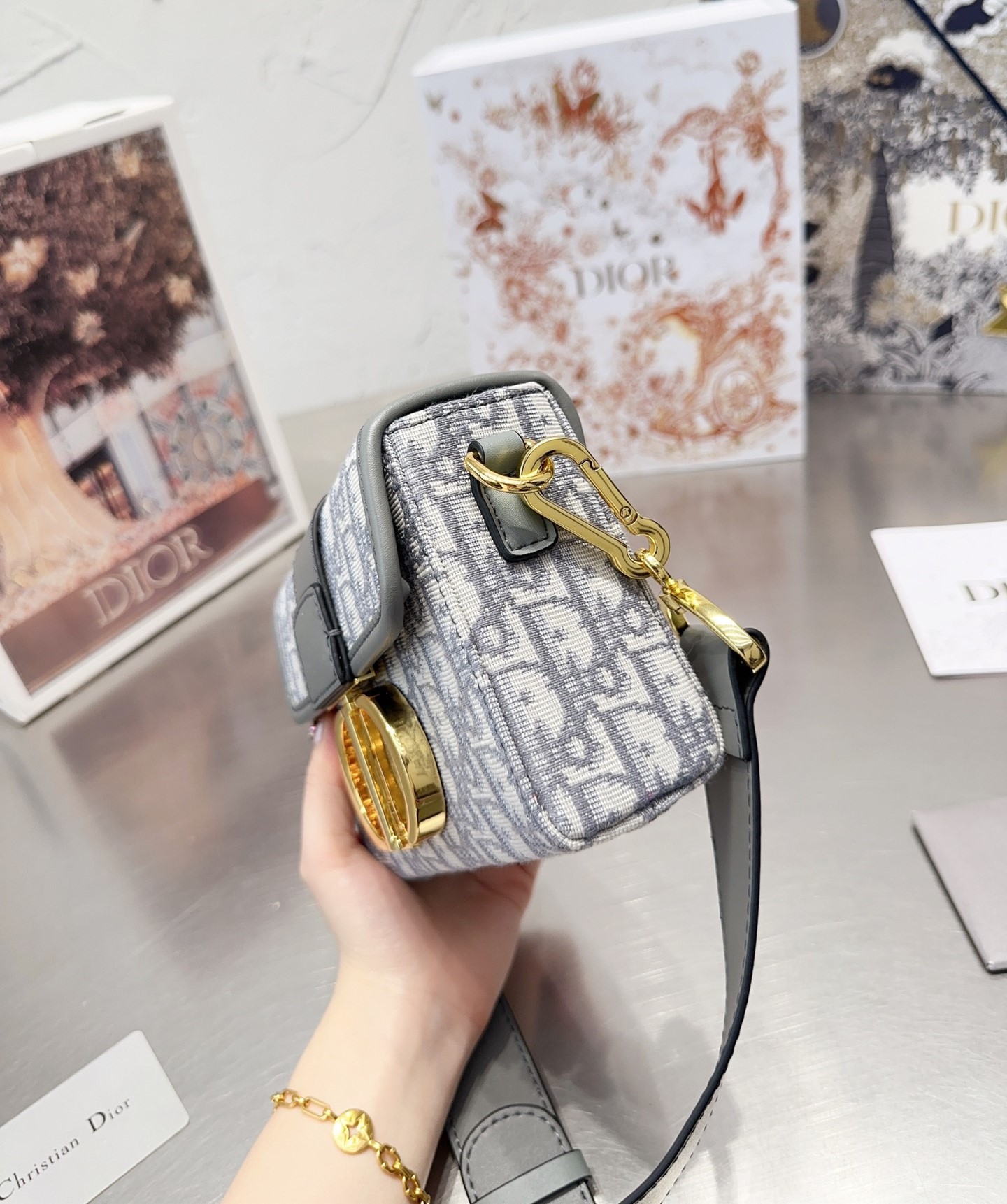 DOR 30 MONTAIGNE BOX BAG GRAY DOR OBLIQUE JACQUARD 18CM M9204UTZQ M932