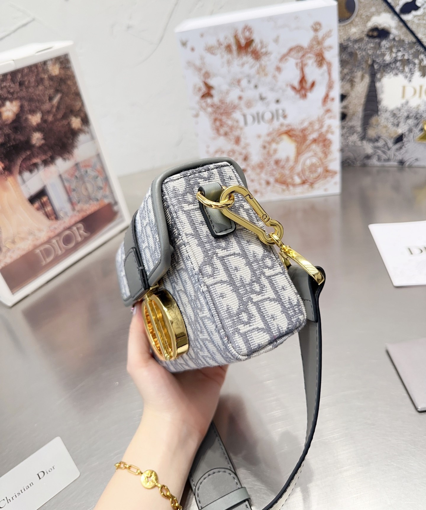 DOR 30 MONTAIGNE BOX BAG GRAY DOR OBLIQUE JACQUARD 18CM M9204UTZQ M932