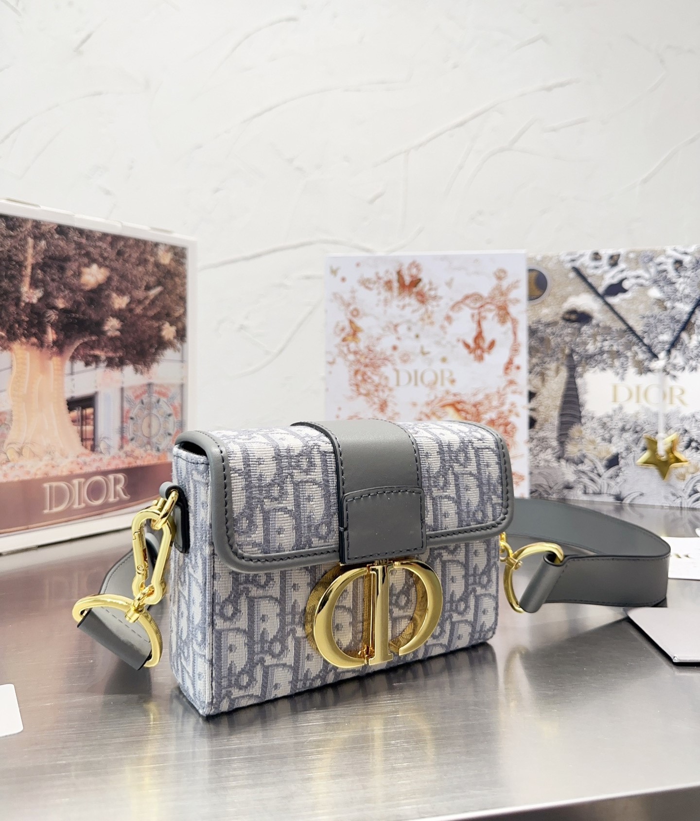 DOR 30 MONTAIGNE BOX BAG GRAY DOR OBLIQUE JACQUARD 18CM M9204UTZQ M932