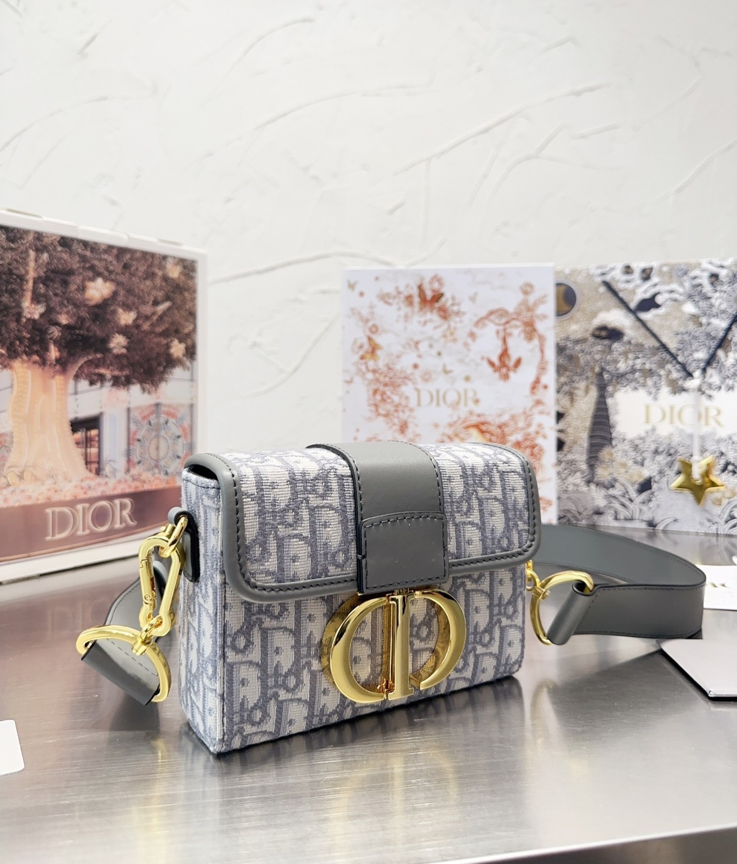 DOR 30 MONTAIGNE BOX BAG GRAY DOR OBLIQUE JACQUARD 18CM M9204UTZQ M932