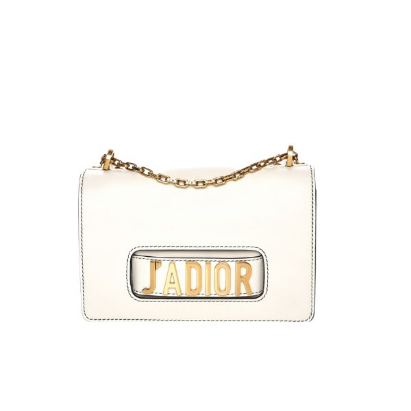 DOR J'ADOR FLAP BAG WITH CHAIN WHITE 25CM