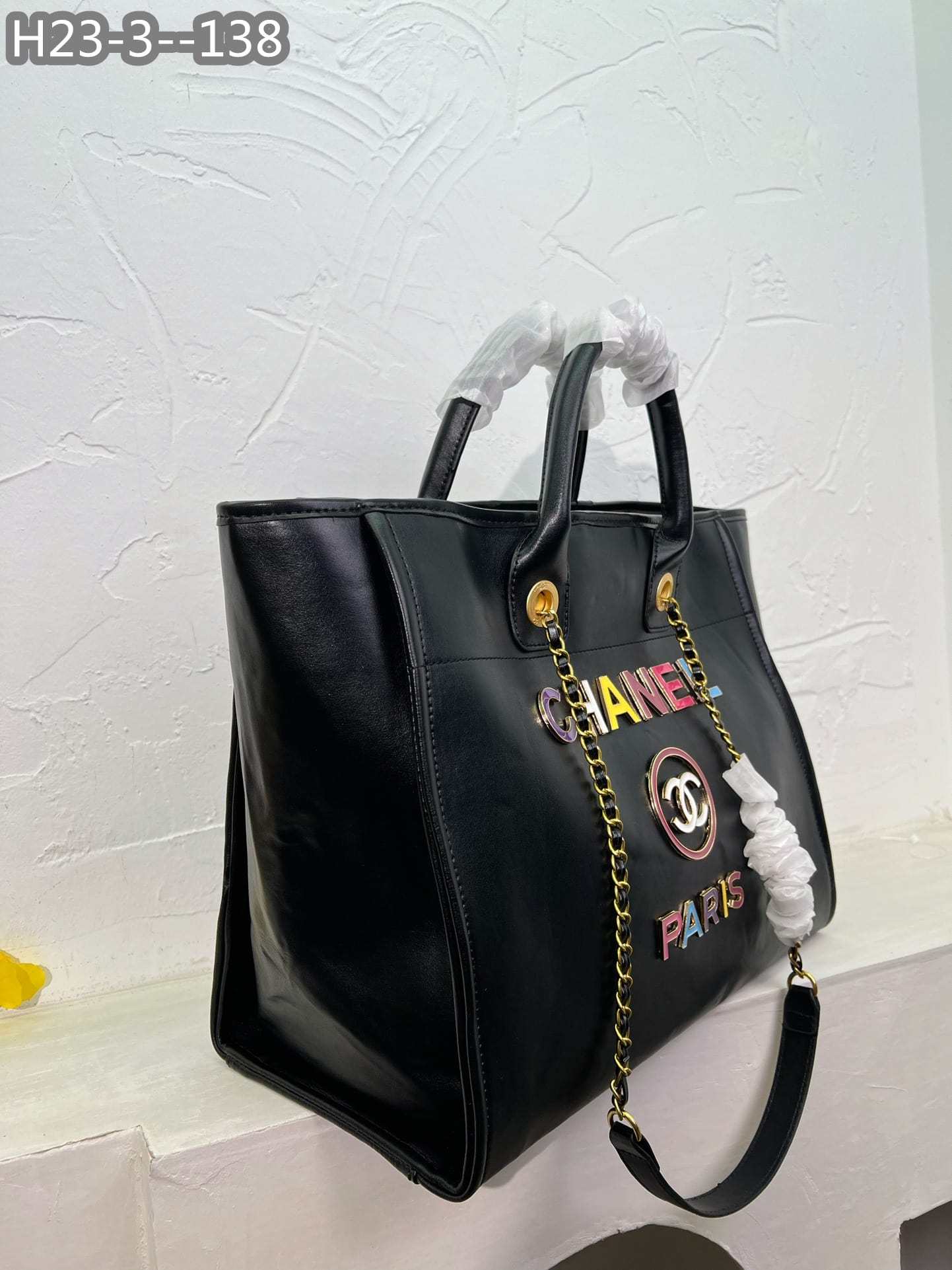 CC DEAUVILLE SHOPPING BAG LARGE 22S BLACK 38CM  A66941 B08030 94305