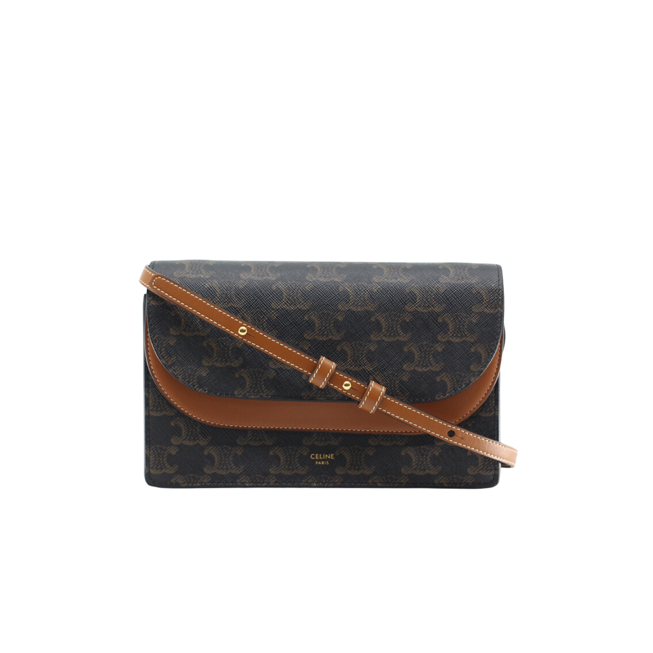 CE WALLET ON STRAP IN TRIOMPHE CANVAS AND SMOOTH LAMBSKIN TAN 20CM