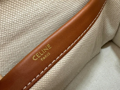 CE SMALL CABAS THAIS IN STRIPED TEXTILE AND CALFSKIN XHITE/BLUE 25CM 199162EYI01BB