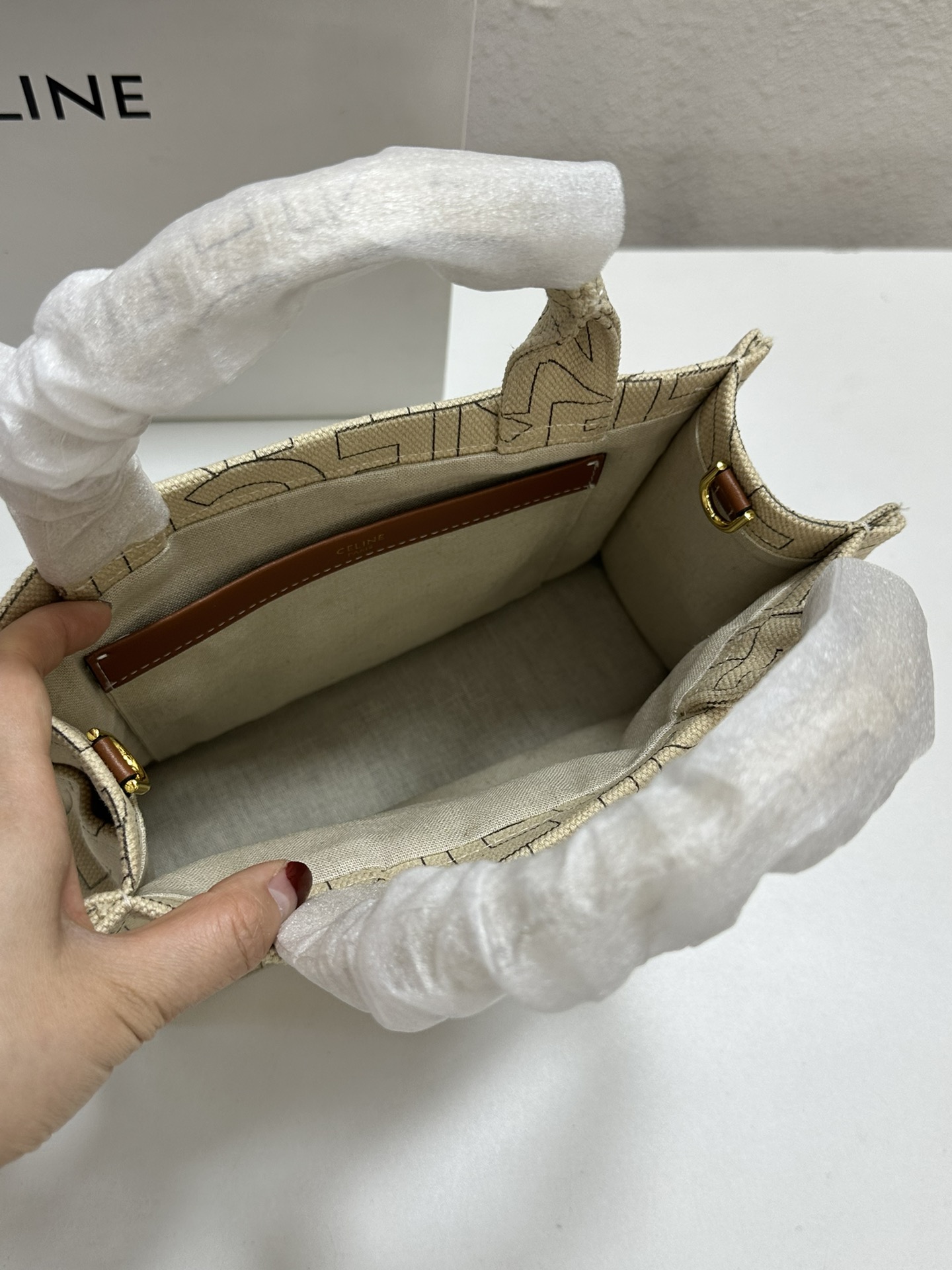 CE SMALL CABAS THAIS IN TEXTILE WITH ALL-OVER PRINT NATURAL TAN 25CM