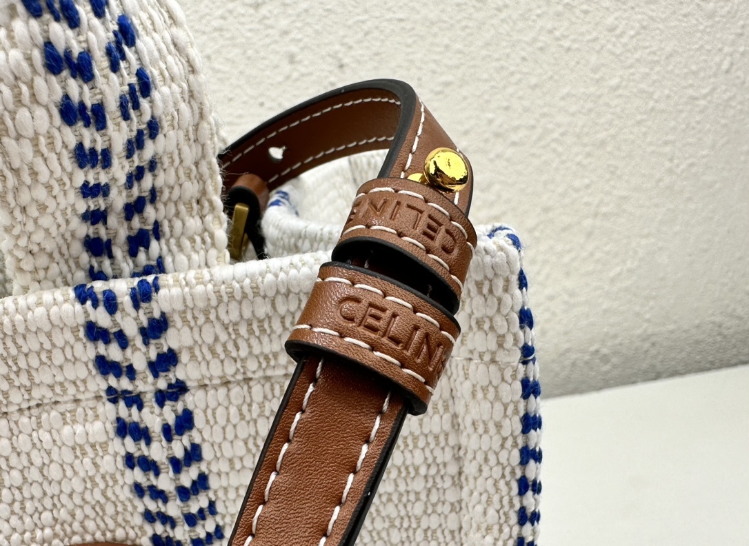 CE SMALL CABAS THAIS IN STRIPED TEXTILE AND CALFSKIN XHITE/BLUE 25CM 199162EYI01BB