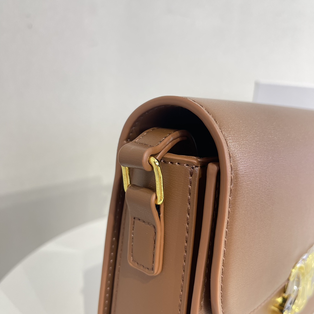 CE TEEN TRIOMPHE BAG IN SHINY CALFSKIN BROWN 18CM