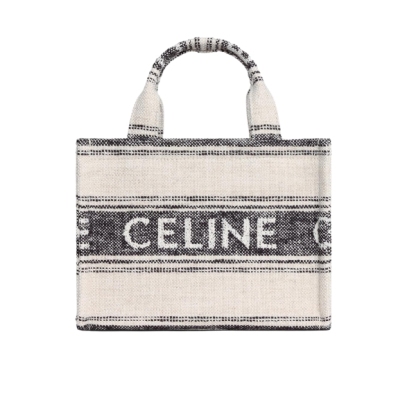 CE SMALL CABAS THAIS IN STRIPED TEXTILE WITH CE JACQUARD WHITE 25CM 199162ERP01WB