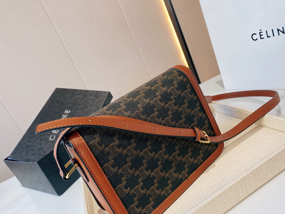 CE CLASSIQUE TRIOMPHE BAG IN TRIOMPHE CANVAS AND CALFSKIN TAN 22CM 191242BZ404LU