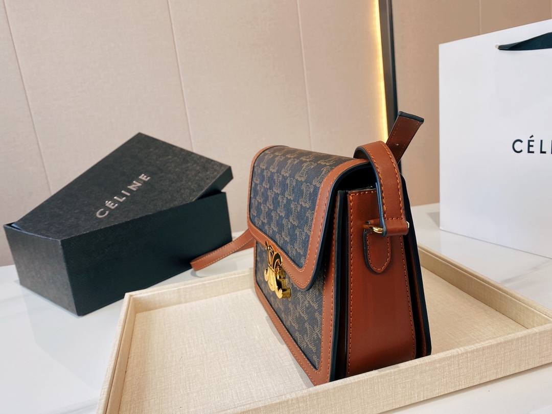 CE CLASSIQUE TRIOMPHE BAG IN TRIOMPHE CANVAS AND CALFSKIN TAN 22CM 191242BZ404LU