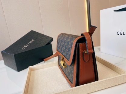 CE CLASSIQUE TRIOMPHE BAG IN TRIOMPHE CANVAS AND CALFSKIN TAN 22CM 191242BZ404LU