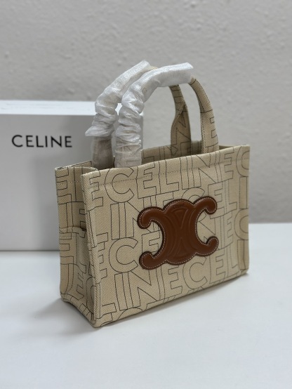 CE SMALL CABAS THAIS IN TEXTILE WITH ALL-OVER PRINT NATURAL TAN 25CM