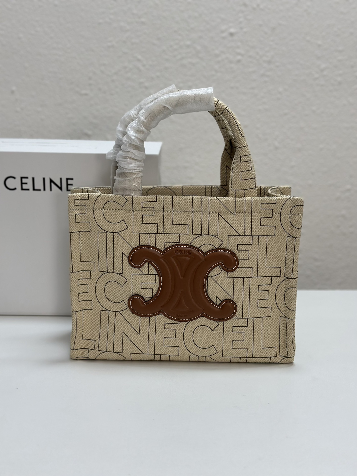 CE SMALL CABAS THAIS IN TEXTILE WITH ALL-OVER PRINT NATURAL TAN 25CM