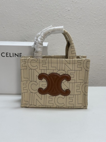 CE SMALL CABAS THAIS IN TEXTILE WITH ALL-OVER PRINT NATURAL TAN 25CM