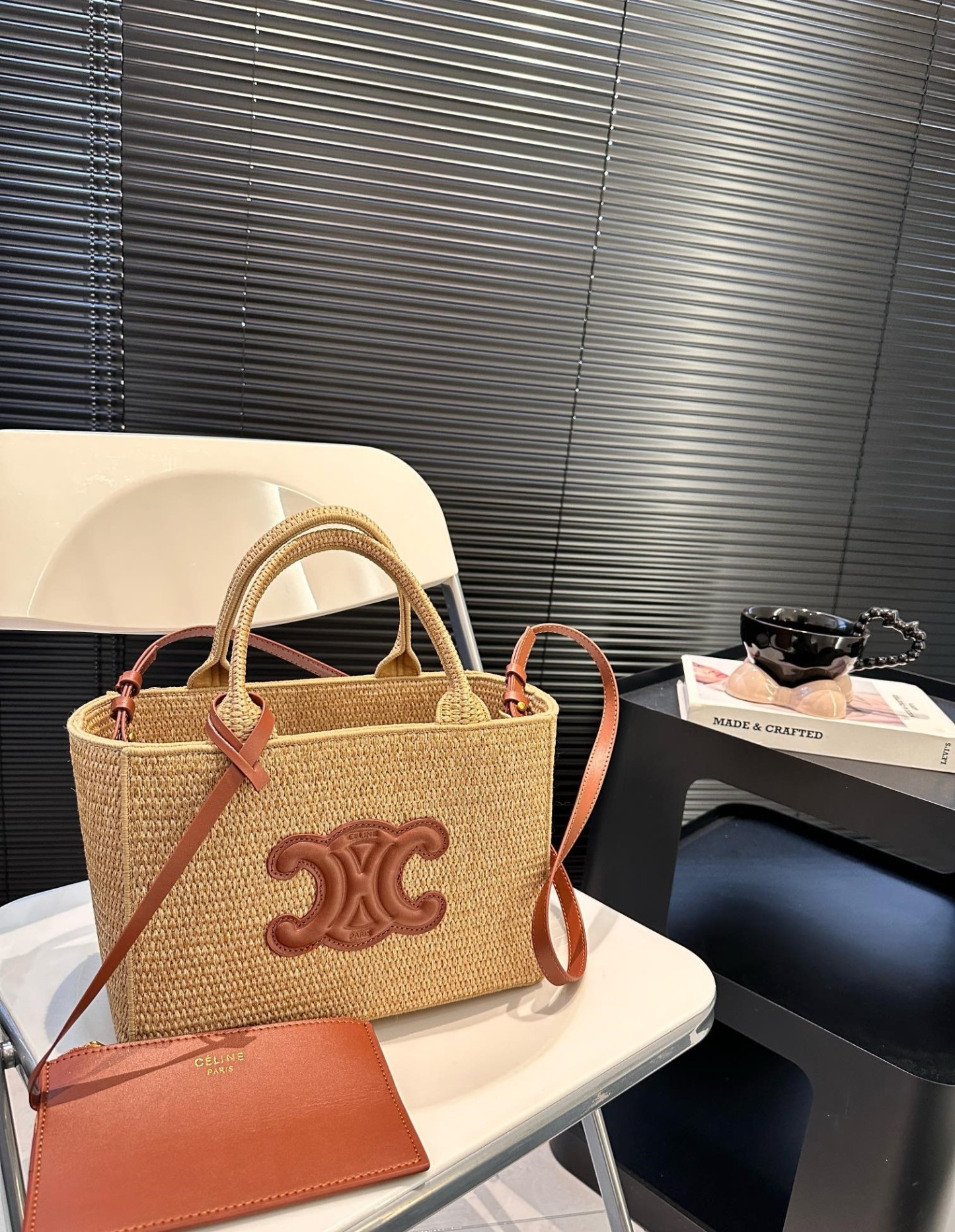 CE SMALL CABAS THAIS IN RAFFIA AND CALFSKIN TAN 27CM 116302FF7 04LU