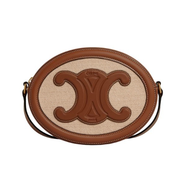 CE OVAL BAG CUIR TRIOMPHE IN TEXTILE AND CALFSKIN NATURAL 20CM 198602EFL02NT
