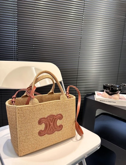 CE SMALL CABAS THAIS IN RAFFIA AND CALFSKIN TAN 27CM 116302FF7 04LU