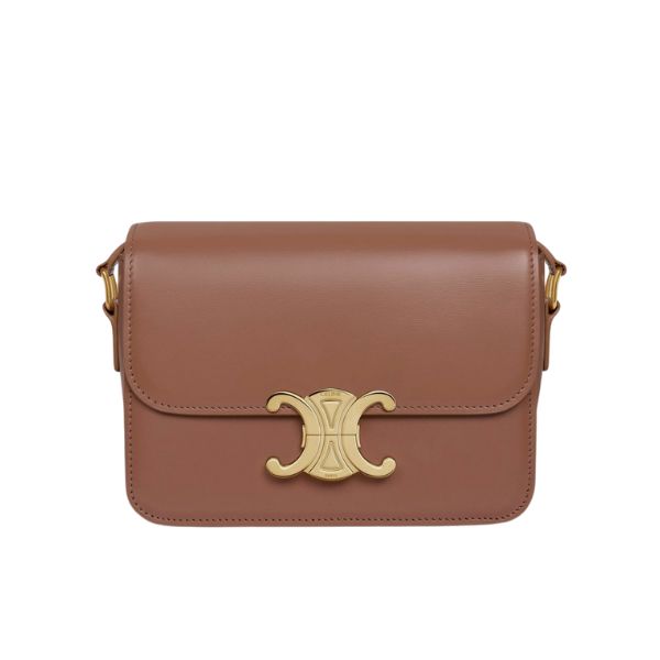 CE TEEN TRIOMPHE BAG IN SHINY CALFSKIN BROWN 18CM