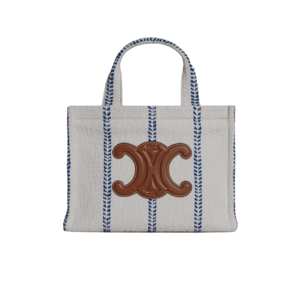 CE SMALL CABAS THAIS IN STRIPED TEXTILE AND CALFSKIN XHITE/BLUE 25CM 199162EYI01BB