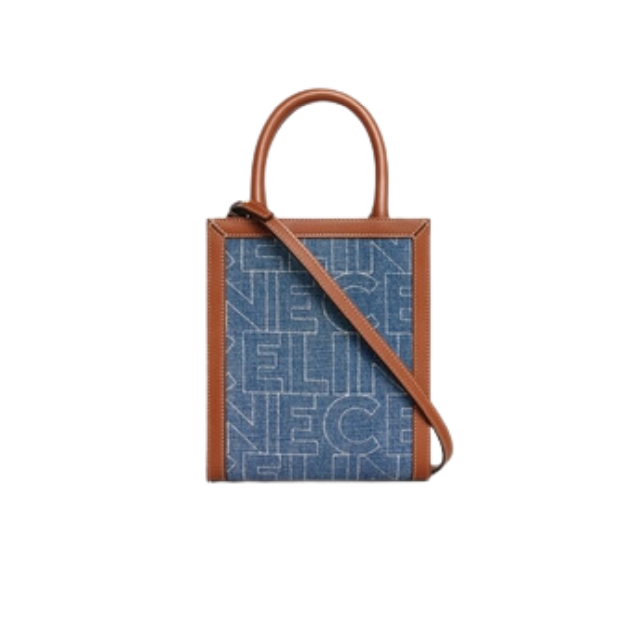 CE MINI VERTICAL CABAS CE IN DENIM WITH CE ALL OVER PRINT NAVY TAN 21CM 193302EUL 07AT
