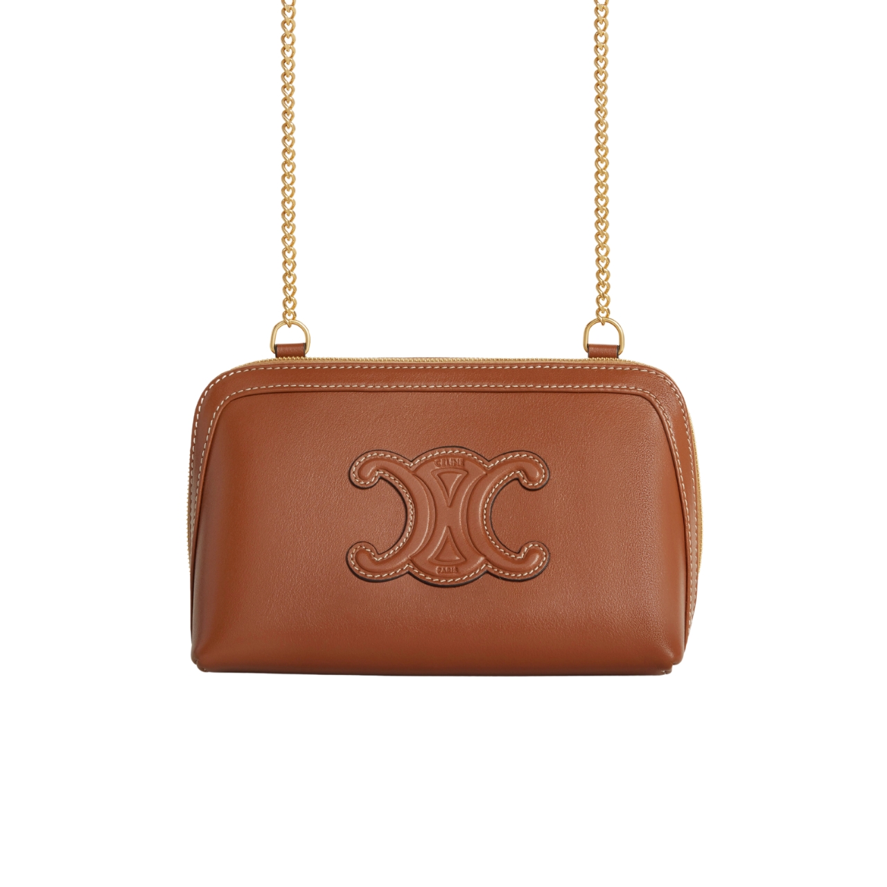 CE CLUTCH ON CHAIN CUIR TRIOMPHE IN TEXTILE AND CALFSKIN BROWN 17CM 10E383DR8 04LU
