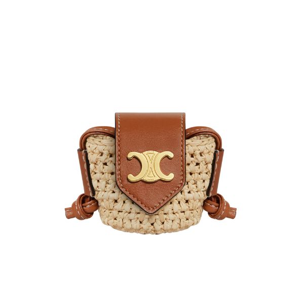 CE CROSSBODY AIRPODS PANIER IN RAFFIA AND CALFSKIN TAN 11CM