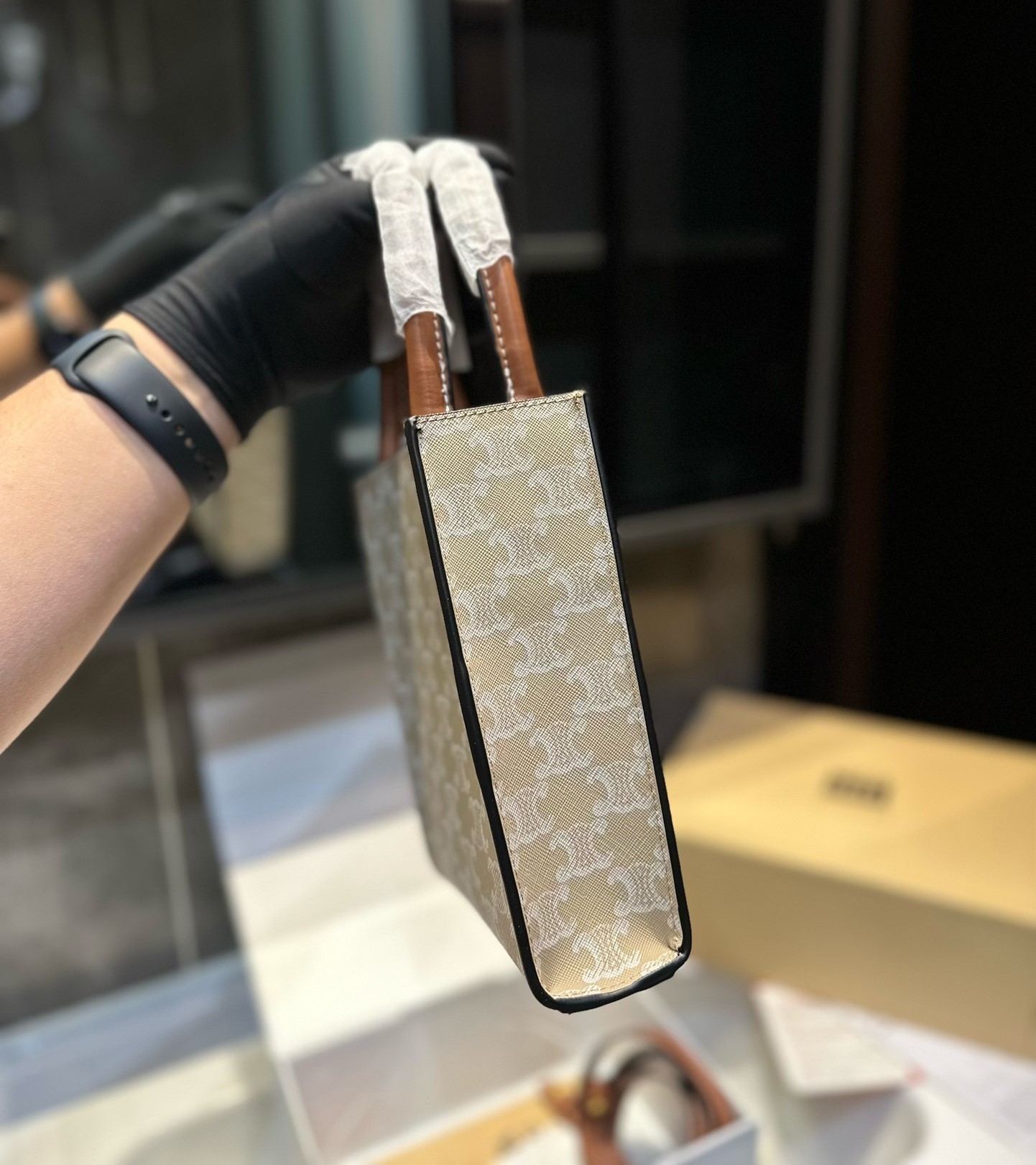 CE MINI VERTICAL CABAS IN TRIOMPHE CANVAS AND CALFSKIN GREGE 19CM 194372FLB 02GR