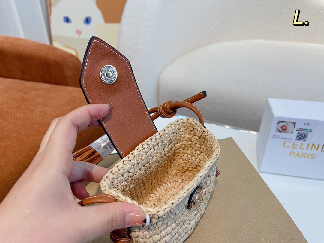CE CROSSBODY AIRPODS PANIER IN RAFFIA AND CALFSKIN TAN 11CM