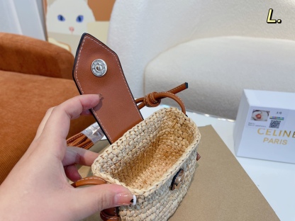 CE CROSSBODY AIRPODS PANIER IN RAFFIA AND CALFSKIN TAN 11CM