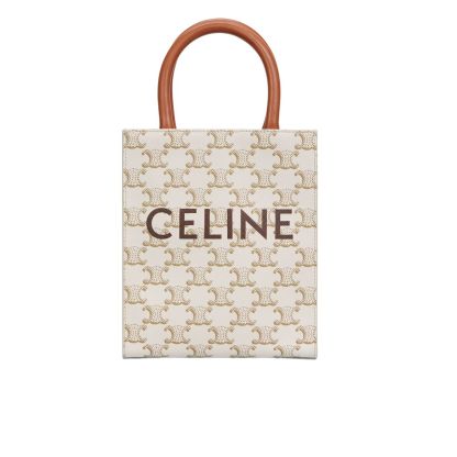 CE MINI VERTICAL CABAS IN TRIOMPHE CANVAS AND CALFSKIN WITH CE PRINT WHITE 21CM