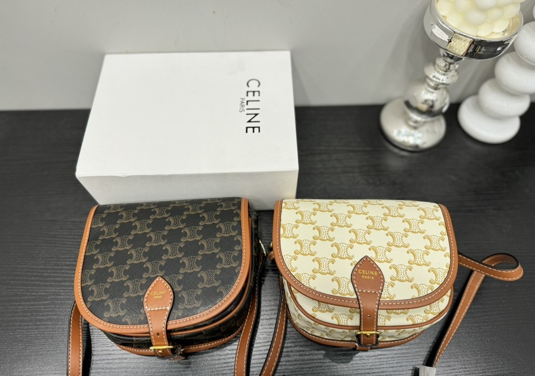 CE MEDIUM FOLCO BAG IN TRIOMPHE CANVAS AND CALFSKIN WHITE 19CM 191502BZJ 01BC