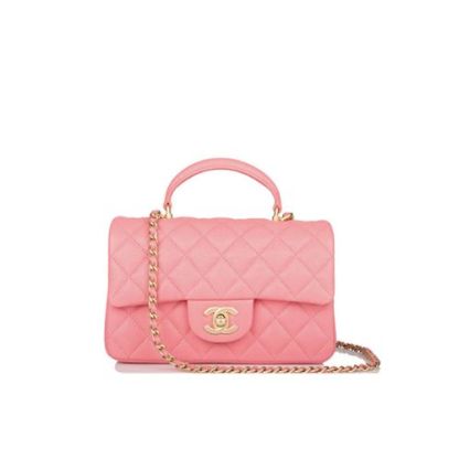 CC MINI FLAP BAG WITH TOP HANDLE LION CHARM PINK 21CM