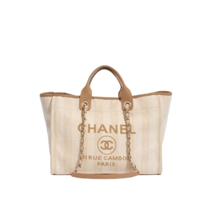 CC DEAUVILLE MEDIUM CANVAS BEIGE AND BROWN 38CM