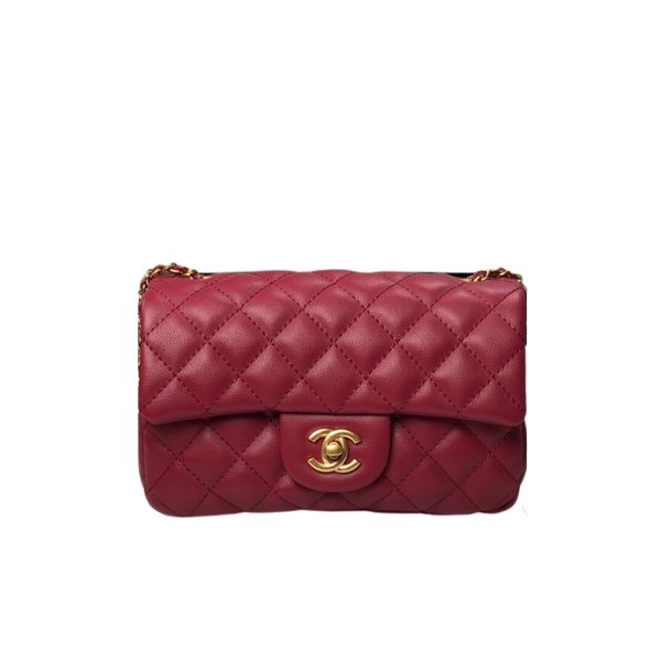 CC QUILTED MINI CC RECTANGULAR PEARL CRUSH FLAP BAG RED 20CM