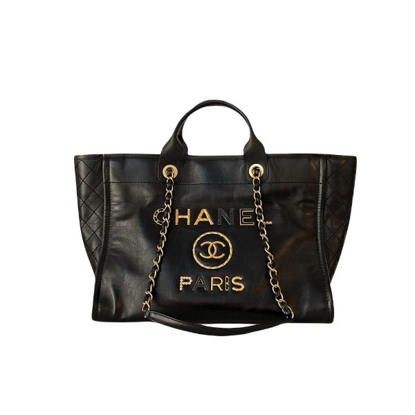 CC DEAUVILLE LARGE SHOPPING BAG CALFSKIN LEATHER BLACK 38CM